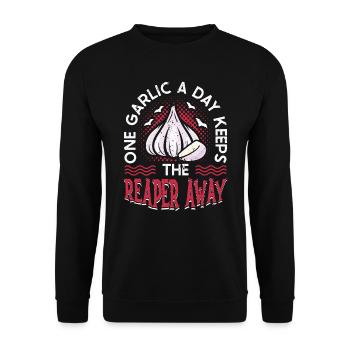 Un ail par jour éloigne la faucheuse sinistre - Sweat-shirt Unisexe - noir - Devant - Alina (178cm) & Michal (187cm)