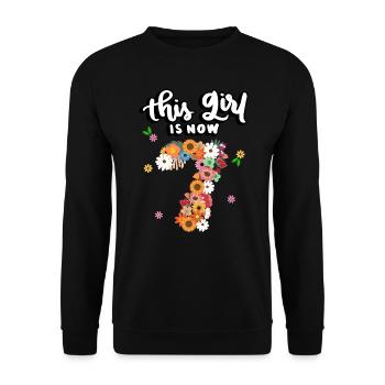 Cette fille est maintenant 7 fleurs colorées 7. - Sweat-shirt Unisexe - noir - Devant - Alina (178cm) & Michal (187cm)