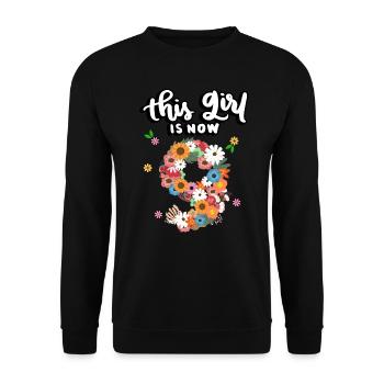Cette fille est maintenant 9 Fleurs Colorées 9. - Sweat-shirt Unisexe - noir - Devant - Alina (178cm) & Michal (187cm)