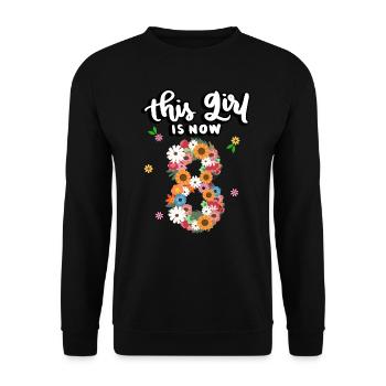 Dieses Mädchen Ist Jetzt 8 Bunte Blumen 8. - Unisex Pullover - Schwarz - Vorne - Alina (178cm) & Michal (187cm)