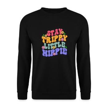 Stay Trippy Little Hippie Floral-themed Colorful - Unisex Sweatshirt - black - Front - Alina (178cm) & Michal (187cm)