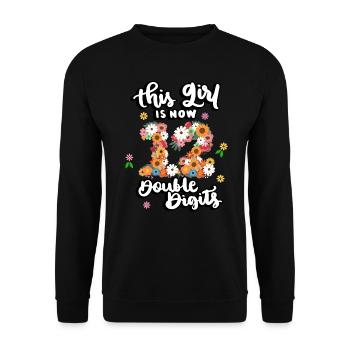 Dieses Mädchen Ist Jetzt 12 Double Digits Floral - Unisex Pullover - Schwarz - Vorne - Alina (178cm) & Michal (187cm)