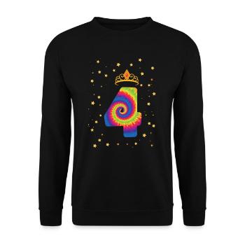 4th Birthday Krone | Tie Dye Themed Birthday | - Unisex Sweatshirt - black - Front - Alina (178cm) & Michal (187cm)