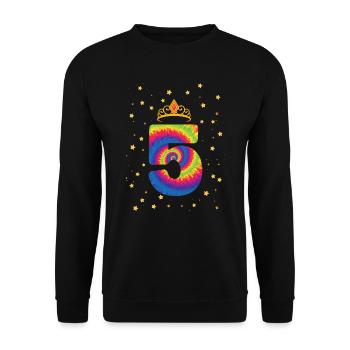 5th Birthday Krone | Tie Dye Themed Birthday | - Unisex Sweatshirt - black - Front - Alina (178cm) & Michal (187cm)