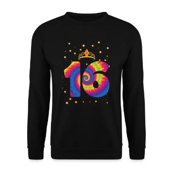 16th birthday Krone | Tie Dye Themed Birthday - Unisex Sweatshirt - black - Front - Alina (178cm) & Michal (187cm)