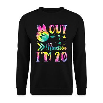 Peace Out Nineteen I'm 20 | Tie Dye Themed - Unisex Pullover - Schwarz - Vorne - Alina (178cm) & Michal (187cm)