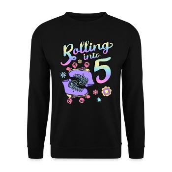 Rolling Into 5 Roller Skaters Floral 5th Year - Unisex Sweatshirt - black - Front - Alina (178cm) & Michal (187cm)