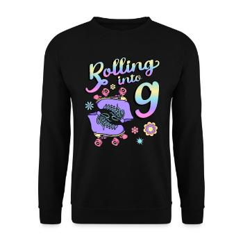 Rolling Into 9 Roller Skaters Floral 9th Year - Unisex Pullover - Schwarz - Vorne - Alina (178cm) & Michal (187cm)