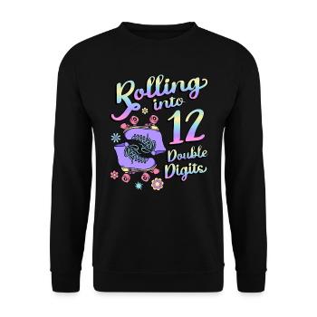Rolling Into 12 Double Digits Floral Skaters 12. - Unisex Sweatshirt - black - Front - Alina (178cm) & Michal (187cm)