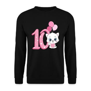 Chaton 10e anniversaire | Chemise d’anniversaire chat - Sweat-shirt Unisexe - noir - Devant - Alina (178cm) & Michal (187cm)
