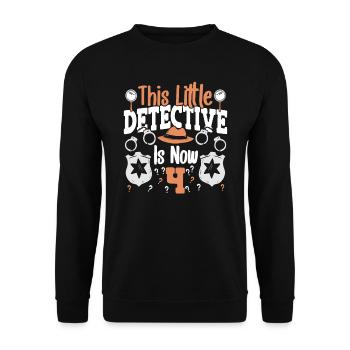 This little detective is now 4, 4th birthday - Unisex Sweatshirt - black - Front - Alina (178cm) & Michal (187cm)
