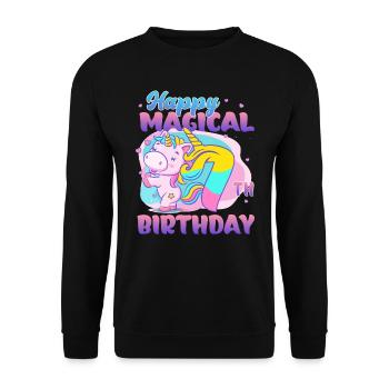 Alles Gute Zum Magischen 7. Geburtstag Einhorn - Unisex Pullover - Schwarz - Vorne - Alina (178cm) & Michal (187cm)
