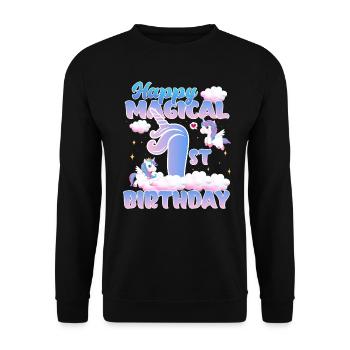 Happy Magical 1st Birthday Einhorn Pony - Unisex Pullover - Schwarz - Vorne - Alina (178cm) & Michal (187cm)