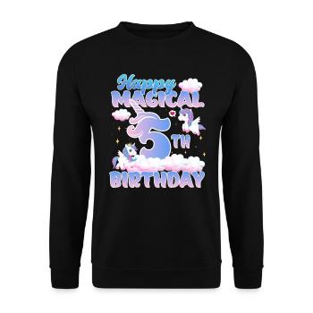 Happy Magical 5th Birthday Einhorn Pony - Unisex Pullover - Schwarz - Vorne - Alina (178cm) & Michal (187cm)