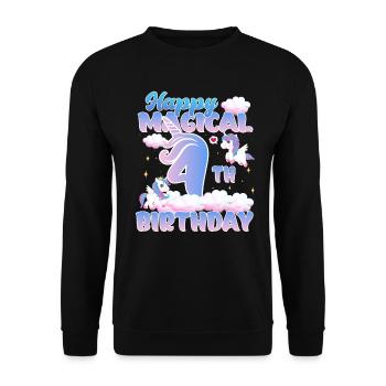 Happy Magical 4th Birthday Einhorn Pony - Unisex Pullover - Schwarz - Vorne - Alina (178cm) & Michal (187cm)