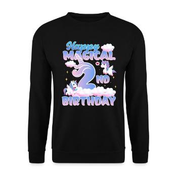 Happy Magical 2nd Birthday Einhorn Pony - Unisex Pullover - Schwarz - Vorne - Alina (178cm) & Michal (187cm)