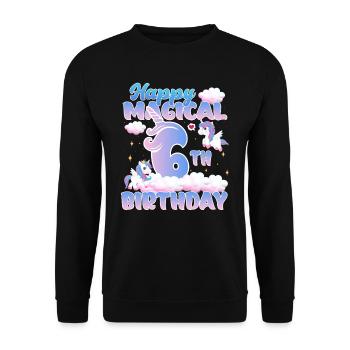 Happy Magical 6th Birthday Einhorn Pony - Unisex Pullover - Schwarz - Vorne - Alina (178cm) & Michal (187cm)