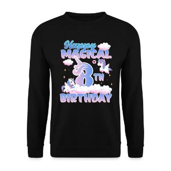 Happy Magical 8th Birthday Einhorn Pony - Unisex Pullover - Schwarz - Vorne - Alina (178cm) & Michal (187cm)