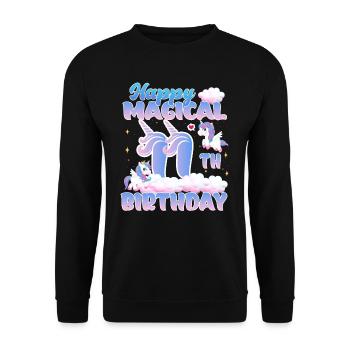 Happy Magical 11th Birthday Einhorn Pony - Unisex Pullover - Schwarz - Vorne - Alina (178cm) & Michal (187cm)
