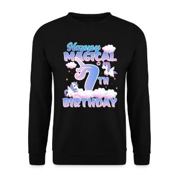 Happy Magical 7th Birthday Einhorn Pony - Unisex Pullover - Schwarz - Vorne - Alina (178cm) & Michal (187cm)