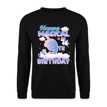 Happy Magical 9th Birthday Einhorn Pony - Unisex Pullover - Schwarz - Vorne - Alina (178cm) & Michal (187cm)