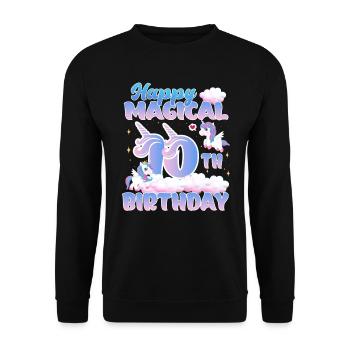 Happy Magical 10th Birthday Einhorn Pony - Unisex Pullover - Schwarz - Vorne - Alina (178cm) & Michal (187cm)