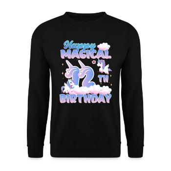 Happy Magical 12th Birthday Einhorn Pony - Unisex Pullover - Schwarz - Vorne - Alina (178cm) & Michal (187cm)
