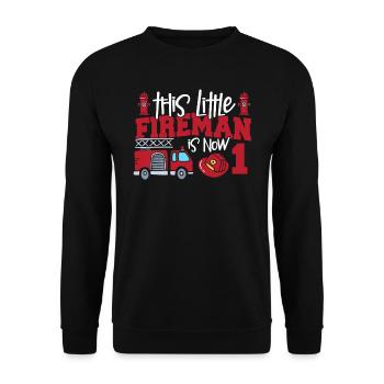 This little firefighter is now 1, - Unisex Sweatshirt - black - Front - Alina (178cm) & Michal (187cm)