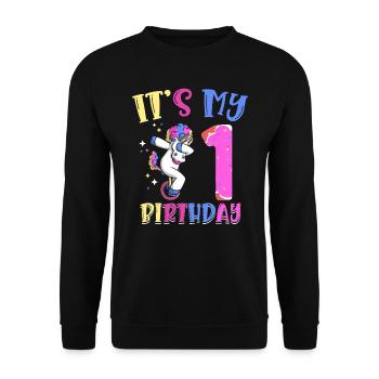 Es Ist Mein 1 Geburtstag Tupfende Einhorn Pony 1. - Unisex Pullover - Schwarz - Vorne - Alina (178cm) & Michal (187cm)