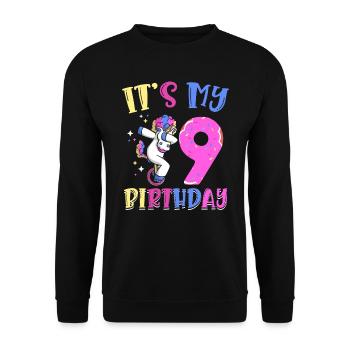 Es Ist Mein 9 Geburtstag Tupfende Einhorn Pony 9. - Unisex Pullover - Schwarz - Vorne - Alina (178cm) & Michal (187cm)