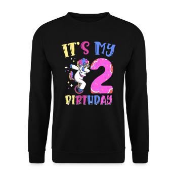 Es Ist Mein 2 Geburtstag Tupfende Einhorn Pony 2. - Unisex Pullover - Schwarz - Vorne - Alina (178cm) & Michal (187cm)