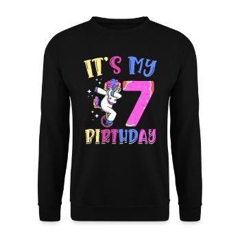 Es Ist Mein 7 Geburtstag Tupfende Einhorn Pony 7. - Unisex Pullover - Schwarz - Vorne - Alina (178cm) & Michal (187cm)