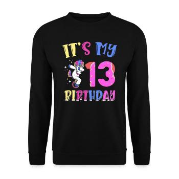 C’est mon 13e anniversaire Dabbing Unicorn Pony - Sweat-shirt Unisexe - noir - Devant - Alina (178cm) & Michal (187cm)