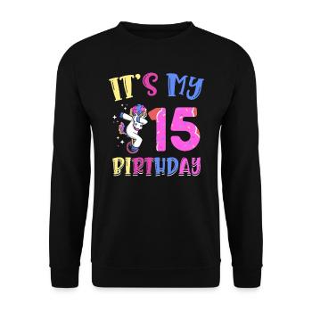 C’est mon 15e anniversaire Dabbing Unicorn Pony - Sweat-shirt Unisexe - noir - Devant - Alina (178cm) & Michal (187cm)