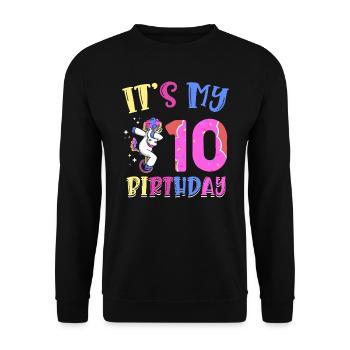 Es Ist Mein 10. Geburtstag Dabbing Unicorn Pony - Unisex Pullover - Schwarz - Vorne - Alina (178cm) & Michal (187cm)