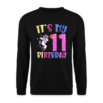 Es Ist Mein 11 Geburtstag Tupfende Einhorn Pony - Unisex Pullover - Schwarz - Vorne - Alina (178cm) & Michal (187cm)