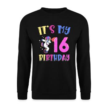 It's my 16th birthday dabbing unicorn pony - Unisex Sweatshirt - black - Front - Alina (178cm) & Michal (187cm)