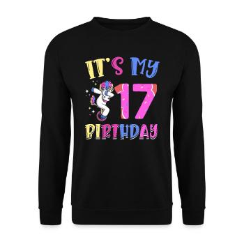 Es Ist Mein 17. Geburtstag Tupfende Einhorn Pony - Unisex Pullover - Schwarz - Vorne - Alina (178cm) & Michal (187cm)