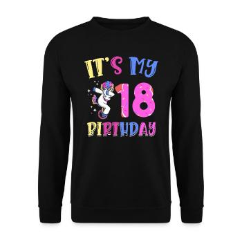 C’est mon 18e anniversaire Dabbing Unicorn Pony - Sweat-shirt Unisexe - noir - Devant - Alina (178cm) & Michal (187cm)