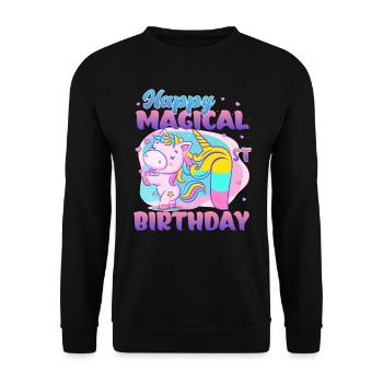 Happy Magical 1st Birthday Einhorn Pony - Unisex Pullover - Schwarz - Vorne - Alina (178cm) & Michal (187cm)