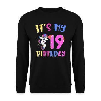 Es Ist Mein 19 Geburtstag Tupfende Einhorn Pony - Unisex Pullover - Schwarz - Vorne - Alina (178cm) & Michal (187cm)