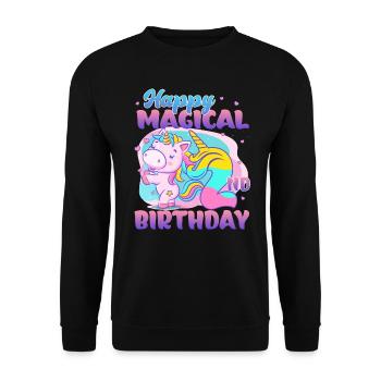 Happy Magical 2nd Birthday Einhorn Pony - Unisex Pullover - Schwarz - Vorne - Alina (178cm) & Michal (187cm)