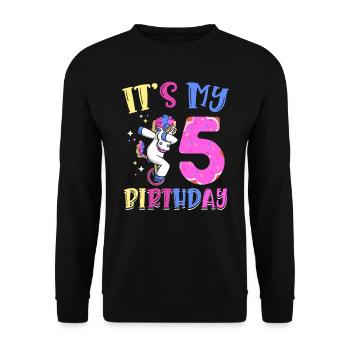 Es Ist Mein 5 Geburtstag Tupfende Einhorn Pony 5. - Unisex Pullover - Schwarz - Vorne - Alina (178cm) & Michal (187cm)