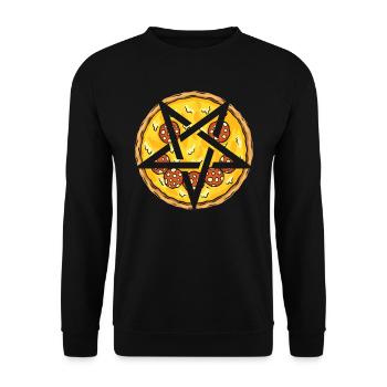 Satanischer Kult Pentagramm Käsige Pizza - Unisex Pullover - Schwarz - Vorne - Alina (178cm) & Michal (187cm)