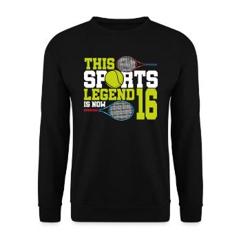 Cette légende du sport a maintenant 16 ans, le tennis 16. - Sweat-shirt Unisexe - noir - Devant - Alina (178cm) & Michal (187cm)