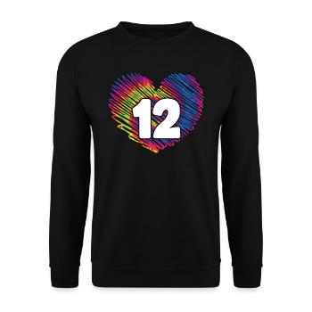 12. Geburtstag Herz Tie Dye | Tie Dye Themed - Unisex Pullover - Schwarz - Vorne - Alina (178cm) & Michal (187cm)