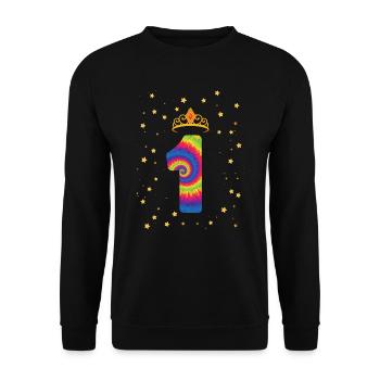 1st birthday Krone | Tie Dye Themed Birthday | - Unisex Sweatshirt - black - Front - Alina (178cm) & Michal (187cm)