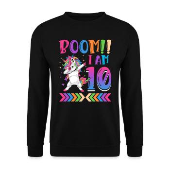 Boom!! I Am 10, Colorful Funny Unicorn 10. - Unisex Sweatshirt - black - Front - Alina (178cm) & Michal (187cm)