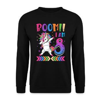 Boom!! Ich Bin 8, Buntes Lustiges Einhorn 8. - Sweat-shirt Unisexe - noir - Devant - Alina (178cm) & Michal (187cm)