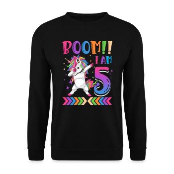 Boom!! I'm 5, Colorful Funny Unicorn 5. - Unisex Sweatshirt - black - Front - Alina (178cm) & Michal (187cm)
